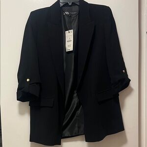 NWT Zara Elegant Black Blazer with Gold Buttons
